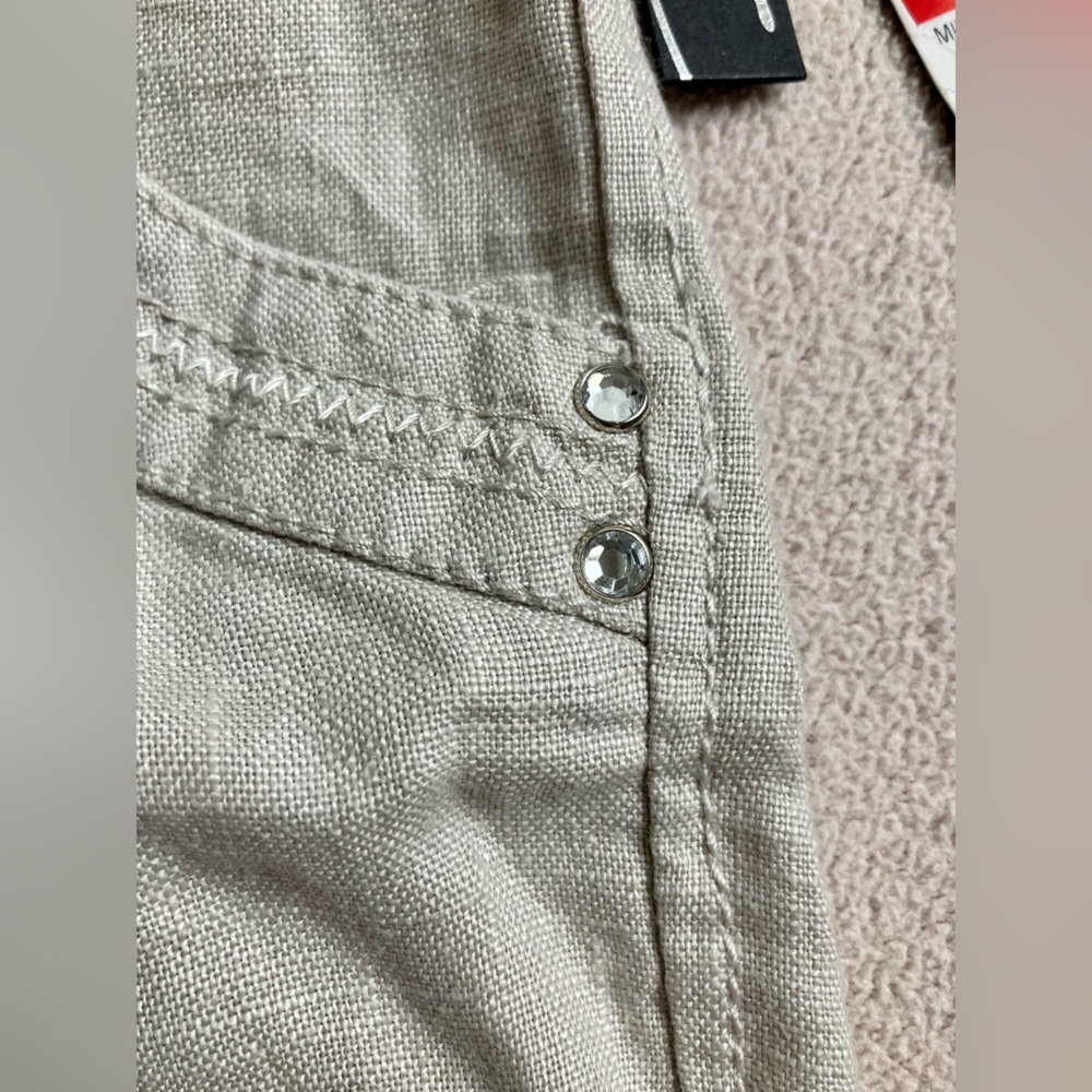 Women’s 100% Linen Bermuda Shorts with Rhinestone Detail size 12 - Picture 6 of 8